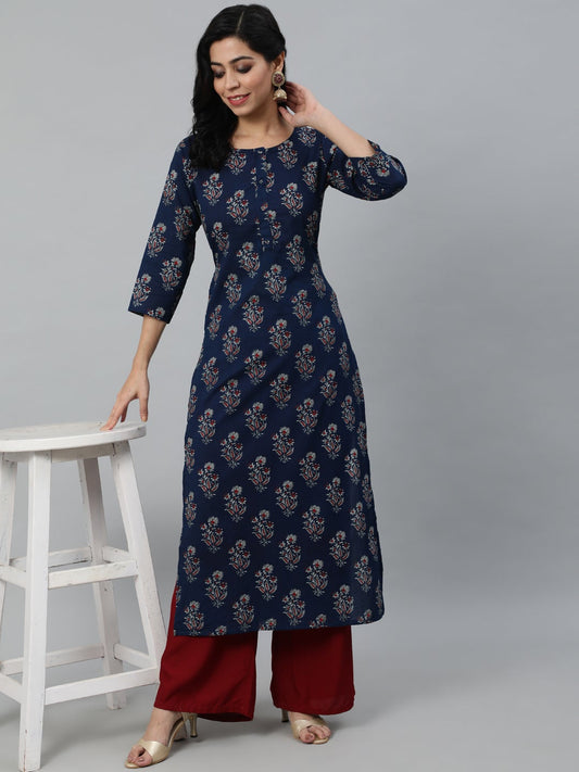 Women Blue Ethnic Motifs Printed Kurta | LASVINI - Redefining Indian Fashion with Elegance
