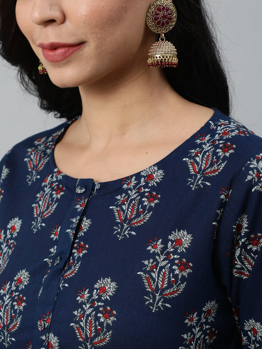Women Blue Ethnic Motifs Printed Kurta | LASVINI - Redefining Indian Fashion with Elegance