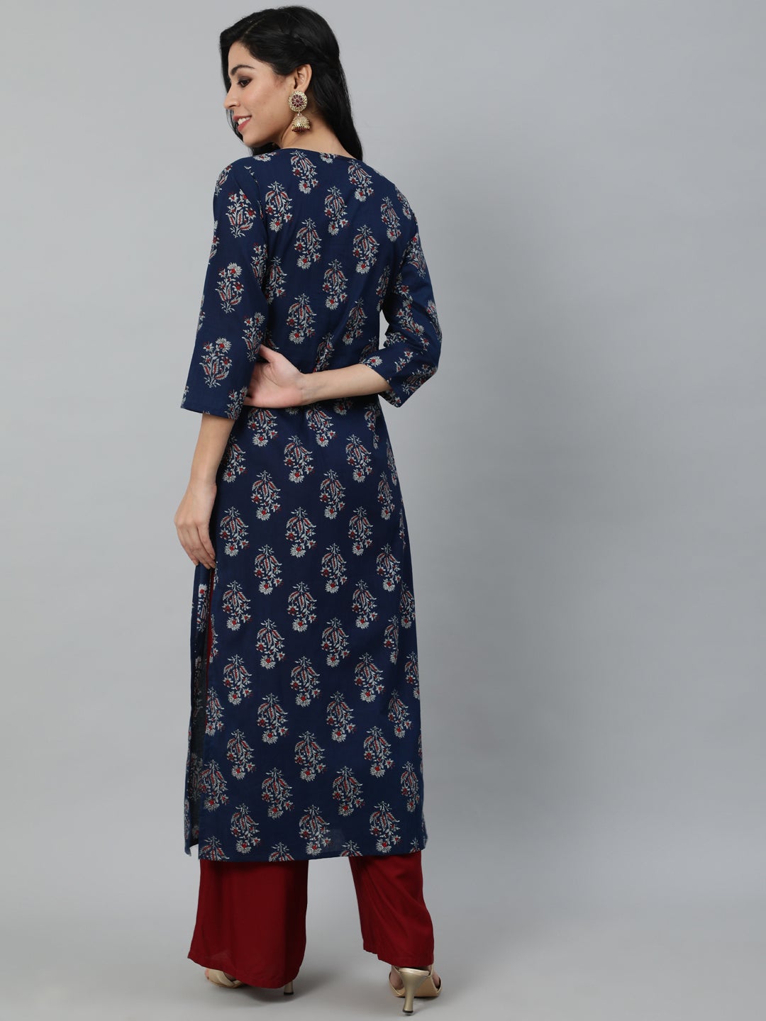 Women Blue Ethnic Motifs Printed Kurta | LASVINI - Redefining Indian Fashion with Elegance