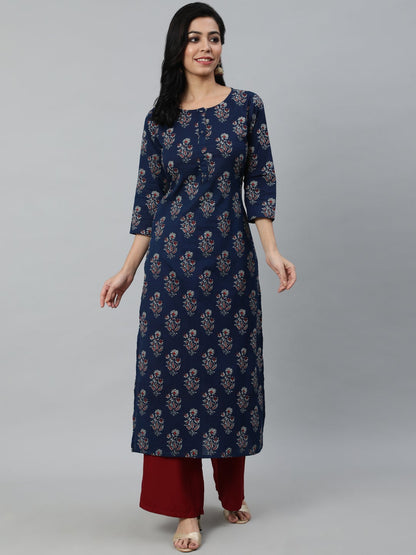 Women Blue Ethnic Motifs Printed Kurta | LASVINI - Redefining Indian Fashion with Elegance