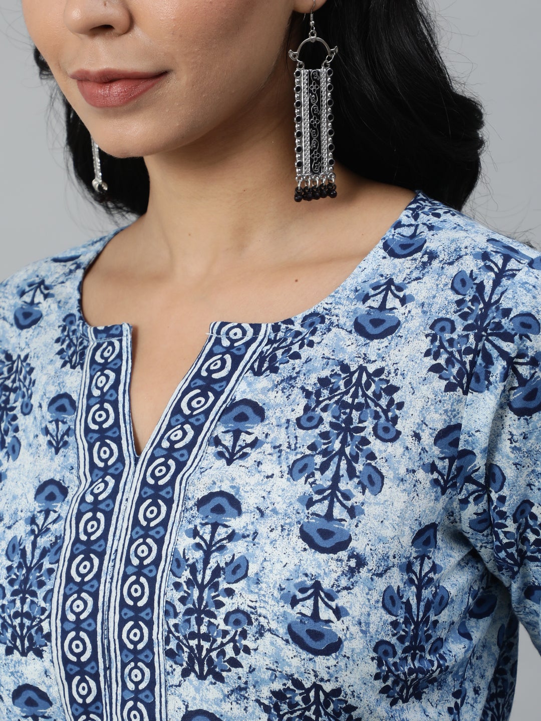 Women Blue Ethnic Motifs Printed Pleated Pure Cotton Kurta With Palazzos & Dupatta | LASVINI - Redefining Indian Fashion with Elegance