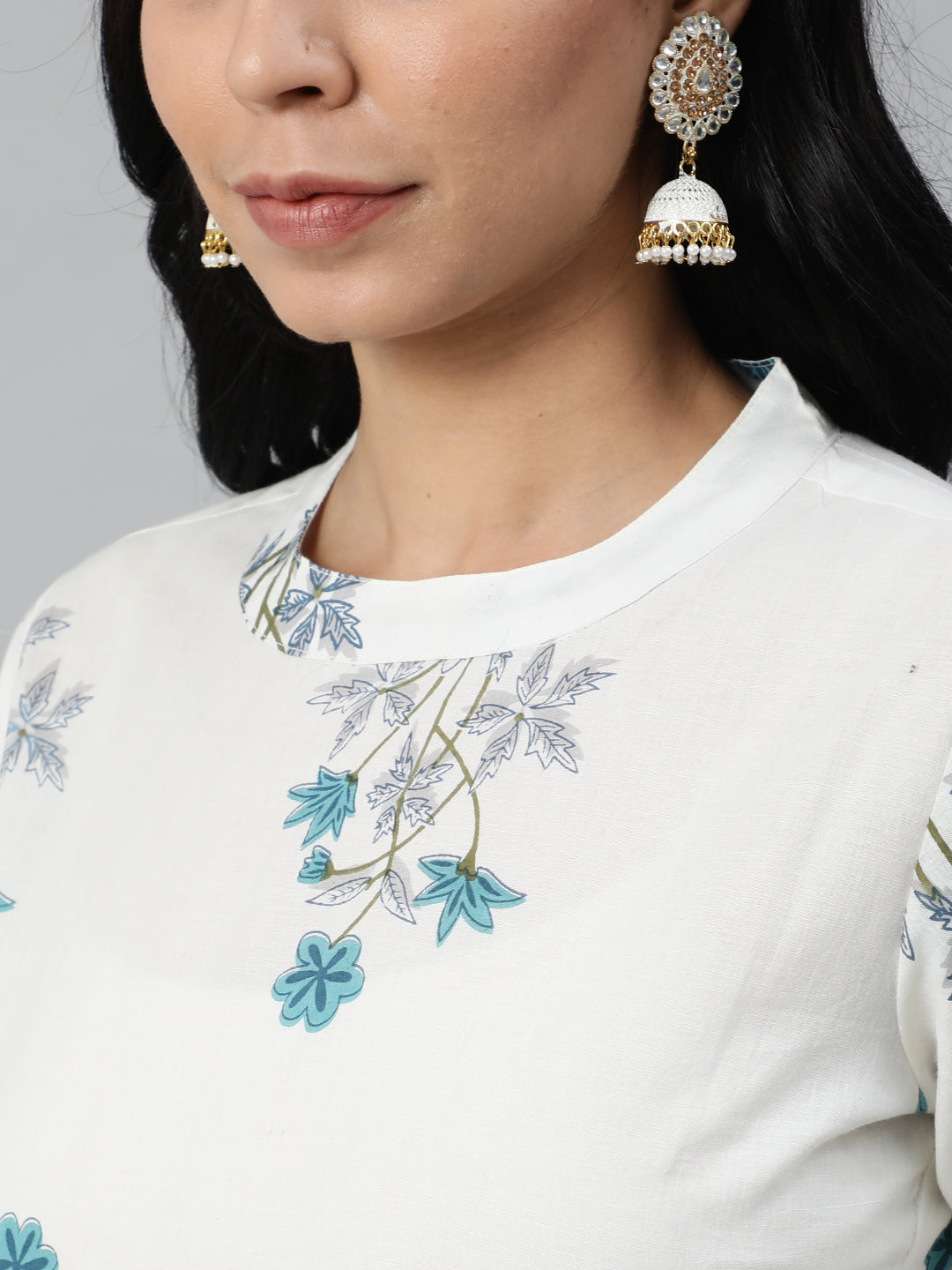 Women Off-White Printed Flared Kurta With Trouser & Dupatta | LASVINI - Redefining Indian Fashion with Elegance