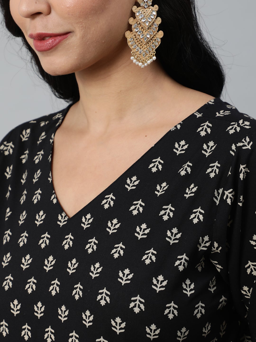 Women Black Ethnic Printed Straight Kurta With Palazzo & Dupatta | LASVINI - Redefining Indian Fashion with Elegance