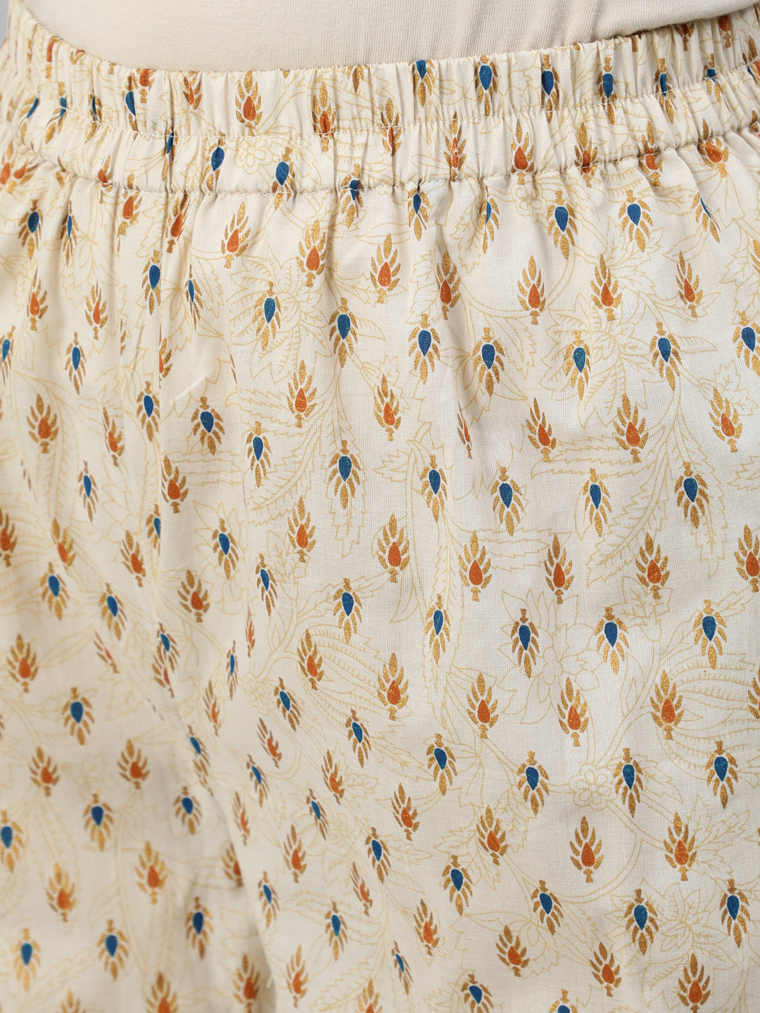 Women Cream & Gold Printed Straight Kurta With Plazo & Dupatta | LASVINI - Redefining Indian Fashion with Elegance
