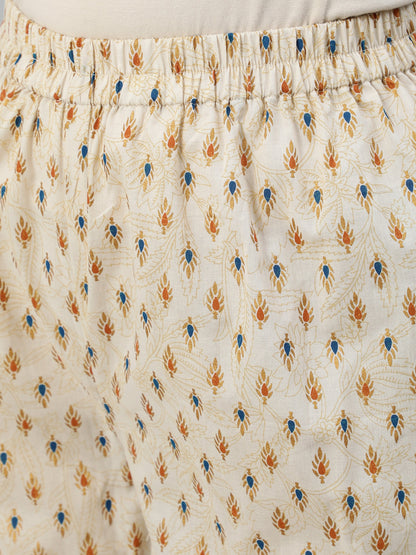Women Cream & Gold Printed Straight Kurta With Plazo & Dupatta | LASVINI - Redefining Indian Fashion with Elegance