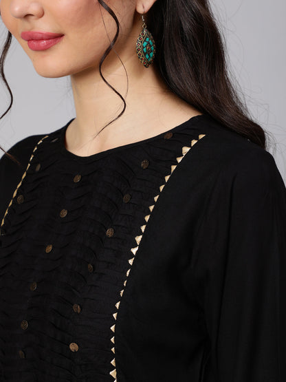 Women Black Gathered Kurta With Plazo & Dupatta | LASVINI - Redefining Indian Fashion with Elegance