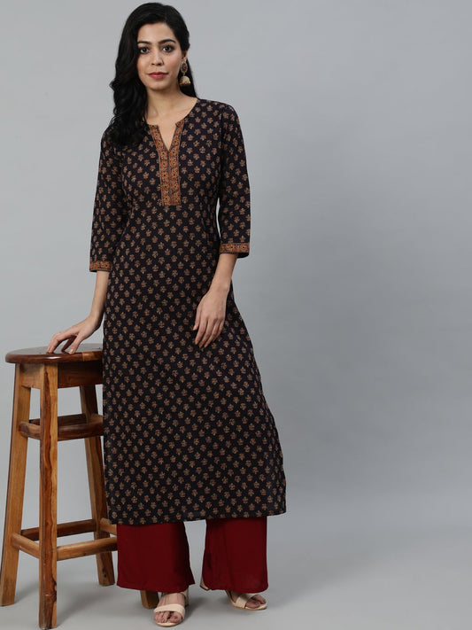 Women Purple Printed Straight Kurta With Three Quarter Sleeves | LASVINI - Redefining Indian Fashion with Elegance