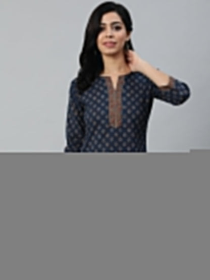 Women Navy Blue And Marron Printed Tunic | LASVINI - Redefining Indian Fashion with Elegance
