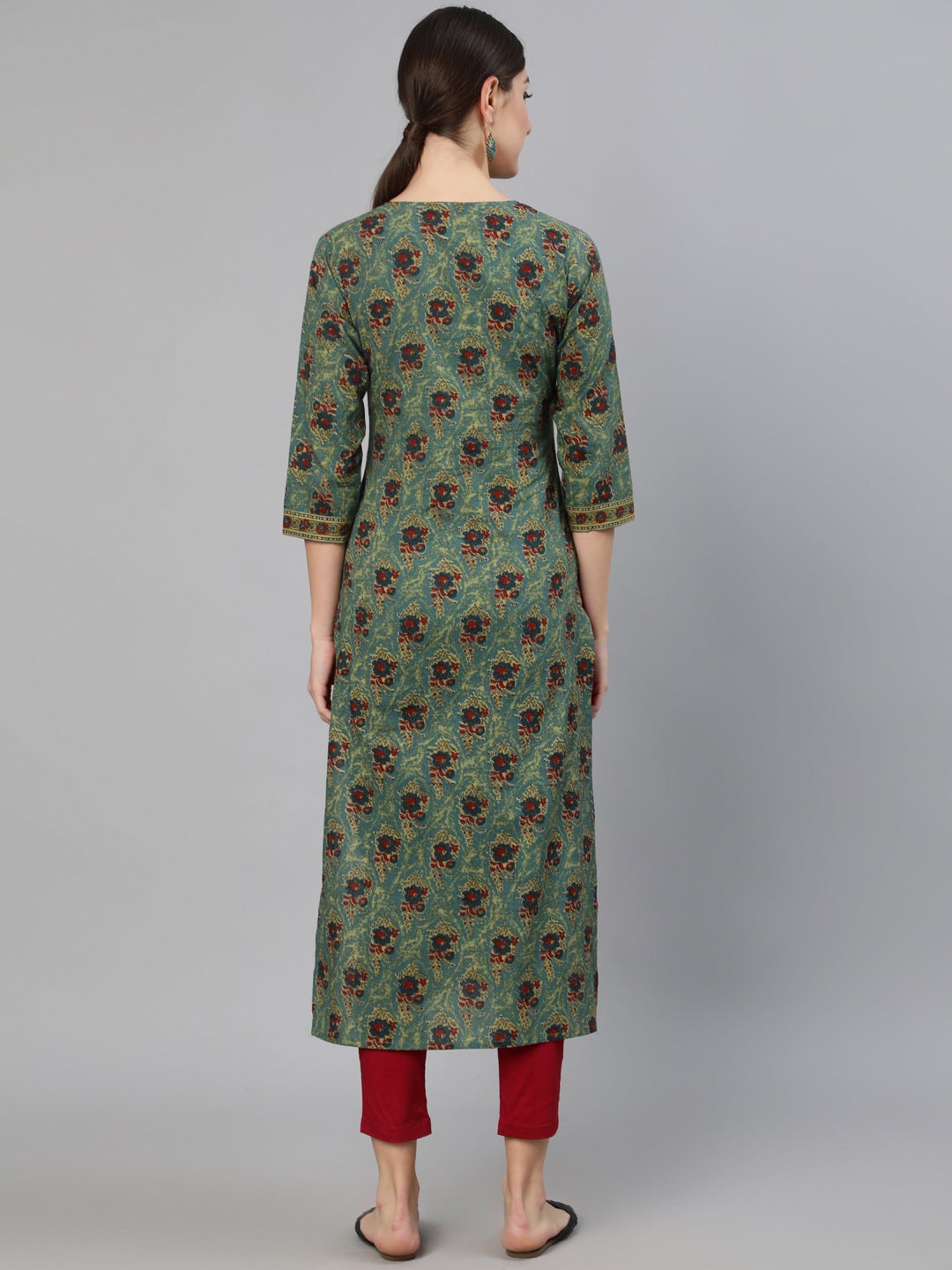Women Blue Printed Straight Kurta With Three Quarter Sleeves | LASVINI - Redefining Indian Fashion with Elegance