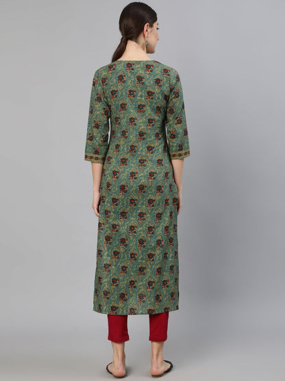 Women Blue Printed Straight Kurta With Three Quarter Sleeves | LASVINI - Redefining Indian Fashion with Elegance