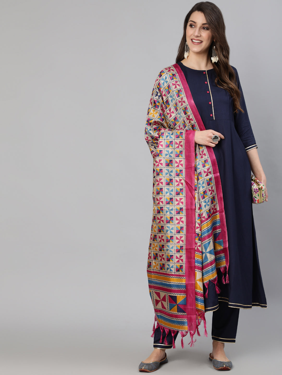 Women Navy Blue Solid Gathered Kurta With Palazzo And Sequance  Dupatta | LASVINI - Redefining Indian Fashion with Elegance