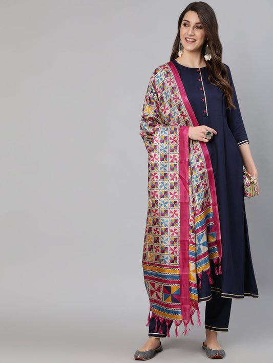 Women Navy Blue Solid Gathered Kurta With Palazzo And Sequance  Dupatta | LASVINI - Redefining Indian Fashion with Elegance