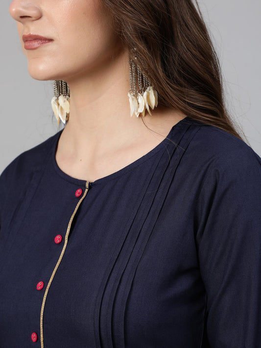 Women Navy Blue Solid Gathered Kurta With Palazzo And Sequance  Dupatta | LASVINI - Redefining Indian Fashion with Elegance