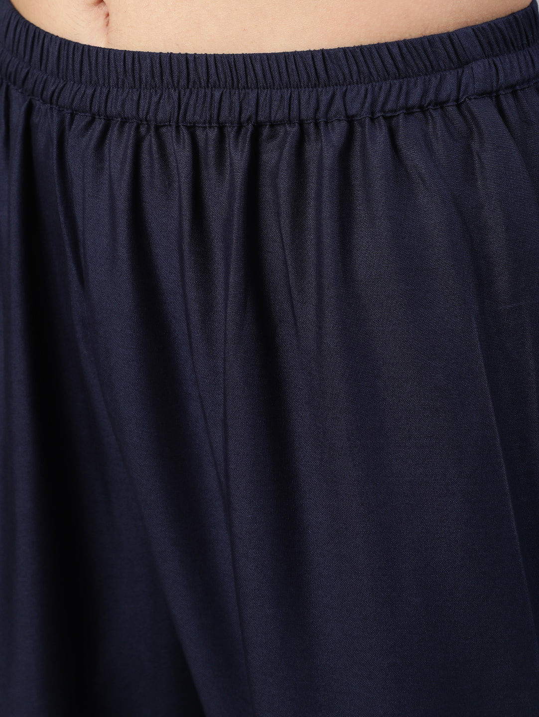 Women Navy Blue Solid Gathered Kurta With Palazzo And Sequance  Dupatta | LASVINI - Redefining Indian Fashion with Elegance