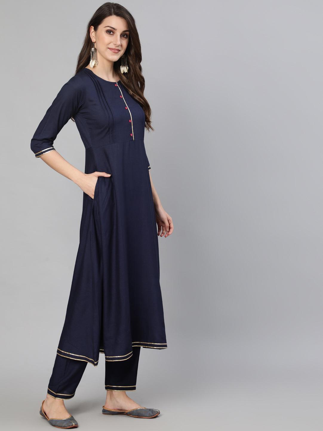 Women Navy Blue Solid Gathered Kurta With Palazzo And Sequance  Dupatta | LASVINI - Redefining Indian Fashion with Elegance