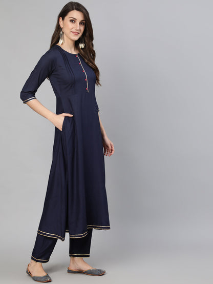 Women Navy Blue Solid Gathered Kurta With Palazzo And Sequance  Dupatta | LASVINI - Redefining Indian Fashion with Elegance