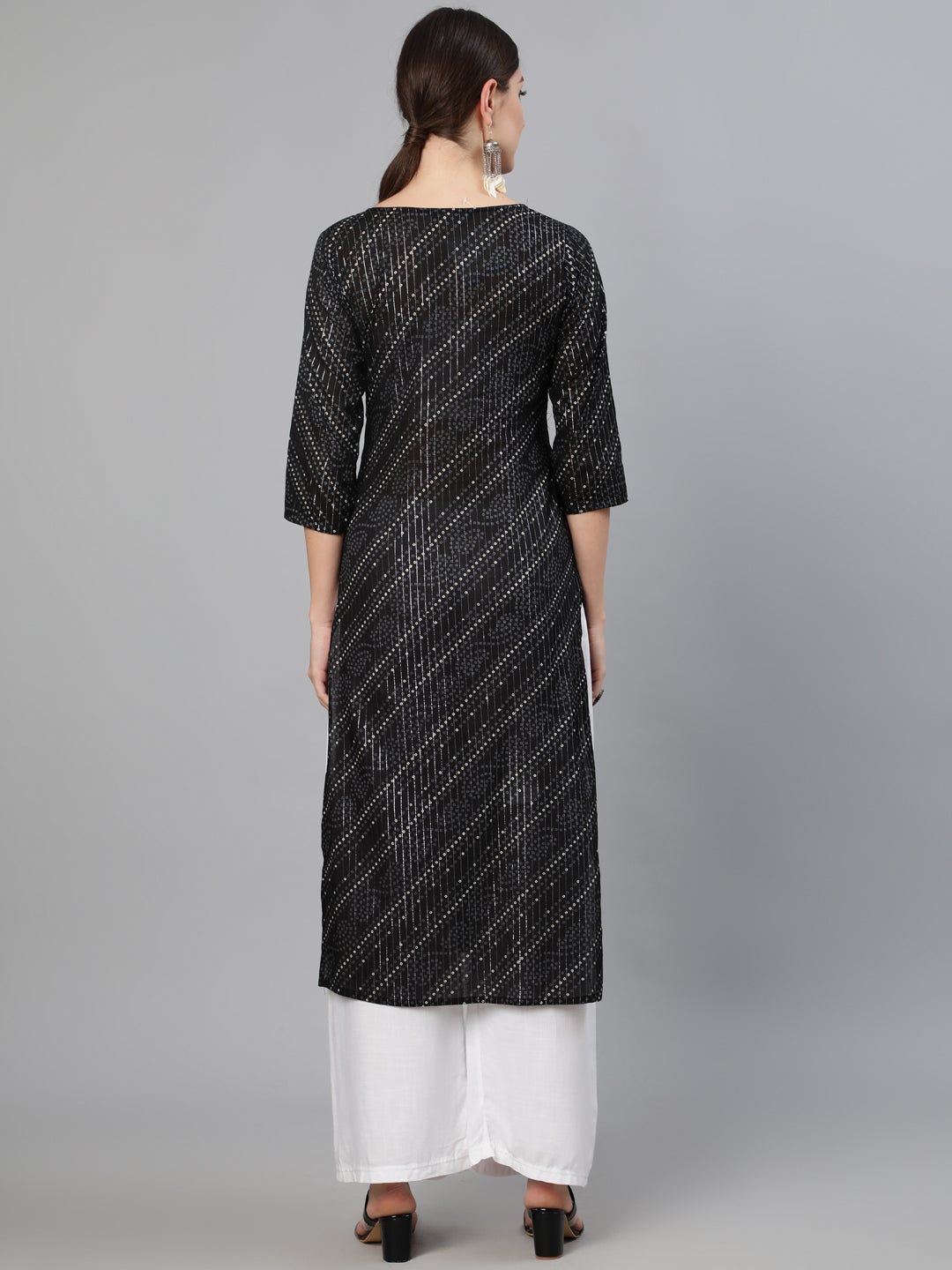 Women Black Bandhani Printed Kurta With Round Neck | LASVINI - Redefining Indian Fashion with Elegance