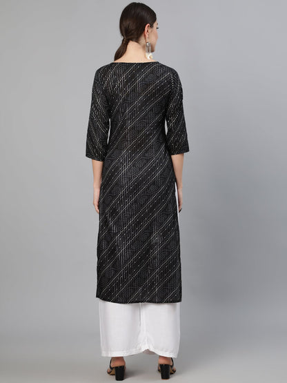 Women Black Bandhani Printed Kurta With Round Neck | LASVINI - Redefining Indian Fashion with Elegance