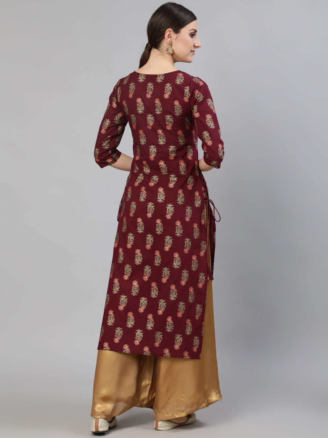 Women Burgundy Floral Printed Kurta With Tassel Detail | LASVINI - Redefining Indian Fashion with Elegance