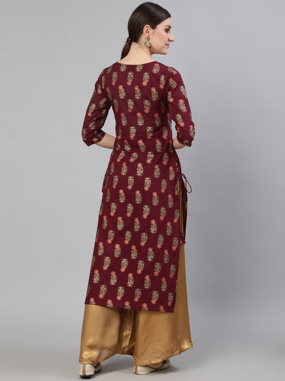 Women Burgundy Floral Printed Kurta With Tassel Detail | LASVINI - Redefining Indian Fashion with Elegance
