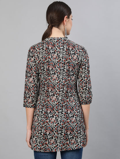 Women Black Printed Tunic With Three Quarter Sleeves | LASVINI - Redefining Indian Fashion with Elegance