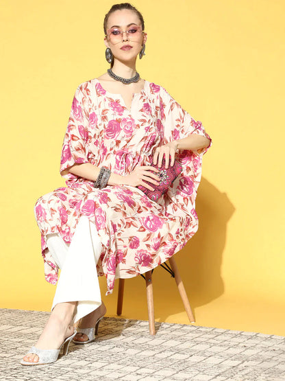 Women Off-White Printed Kaftan Kurta | LASVINI - Redefining Indian Fashion with Elegance