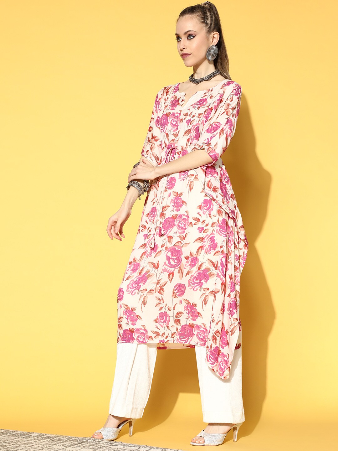 Women Off-White Printed Kaftan Kurta | LASVINI - Redefining Indian Fashion with Elegance