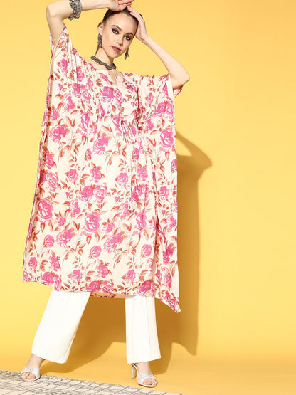 Women Off-White Printed Kaftan Kurta | LASVINI - Redefining Indian Fashion with Elegance