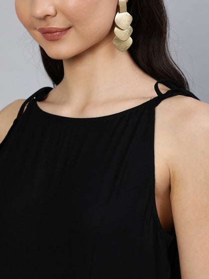 Women Black Halter Neck Tiered Dress | LASVINI - Redefining Indian Fashion with Elegance