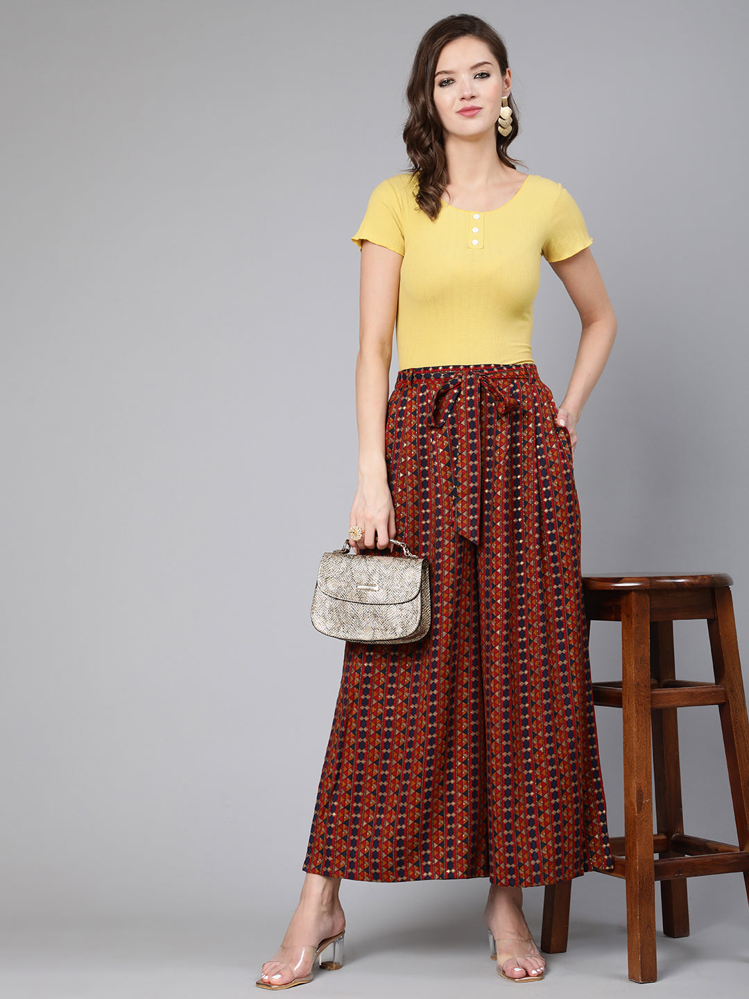 Women Multi Colored Wide Legged Palazo With Side Pockets | LASVINI - Redefining Indian Fashion with Elegance