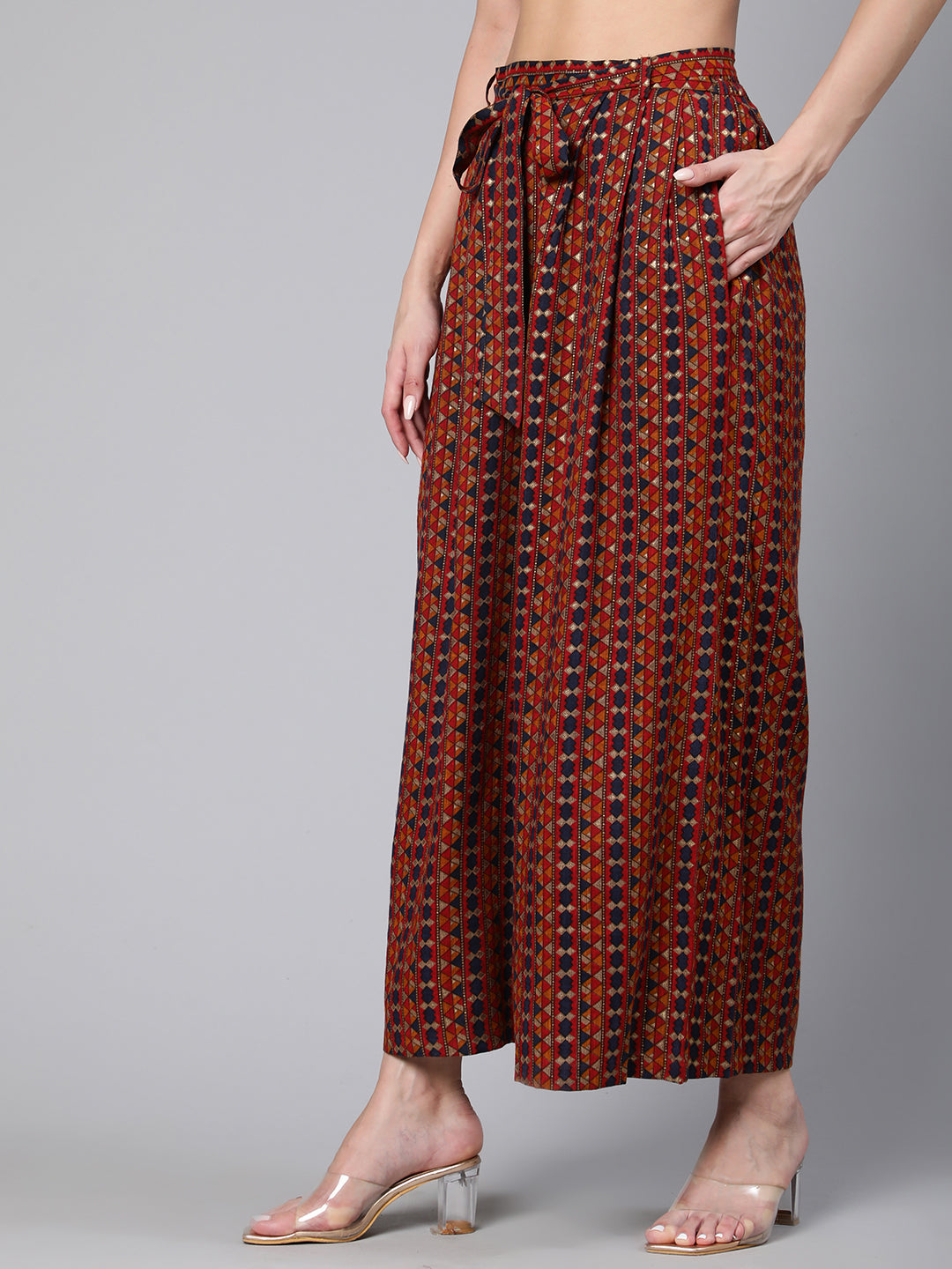 Women Multi Colored Wide Legged Palazo With Side Pockets | LASVINI - Redefining Indian Fashion with Elegance