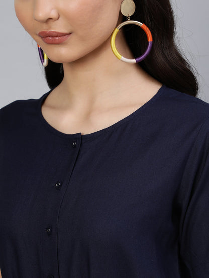 Women Navy Blue Jumpsuit With Side Pockets | LASVINI - Redefining Indian Fashion with Elegance