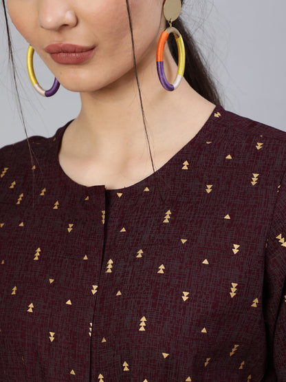 Women Burgundy Printed Jumpsuit With Side Pockets | LASVINI - Redefining Indian Fashion with Elegance