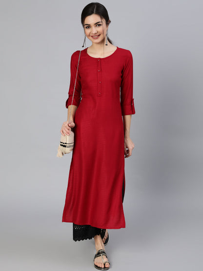 Women Maroon Solid Straight Kurta | LASVINI - Redefining Indian Fashion with Elegance