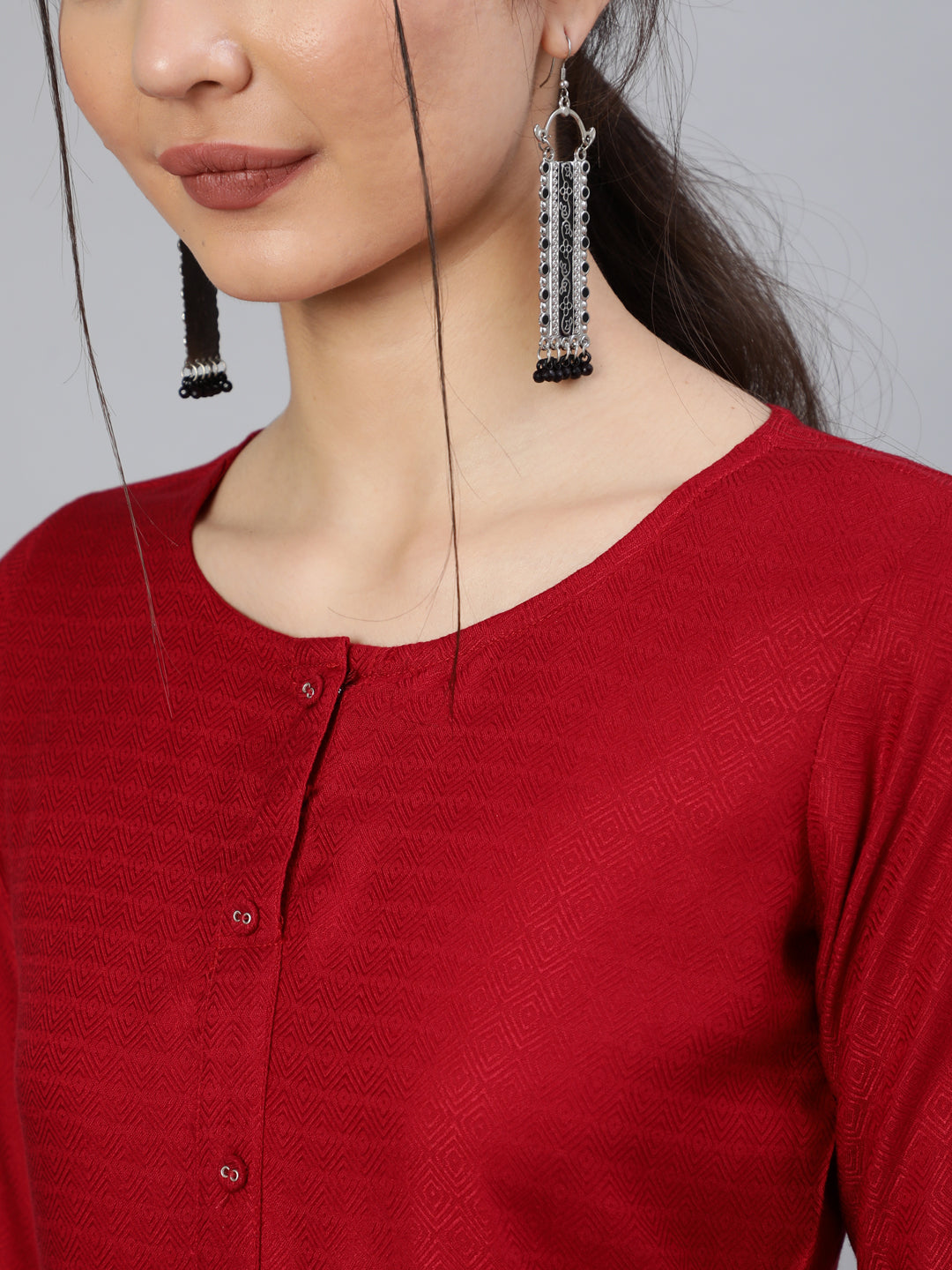 Women Maroon Solid Straight Kurta | LASVINI - Redefining Indian Fashion with Elegance