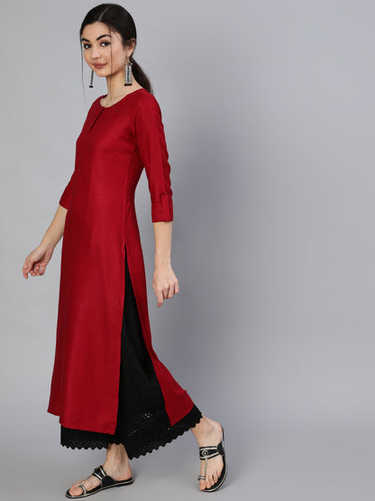 Women Maroon Solid Straight Kurta | LASVINI - Redefining Indian Fashion with Elegance
