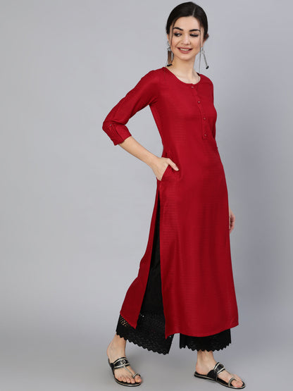 Women Maroon Solid Straight Kurta | LASVINI - Redefining Indian Fashion with Elegance