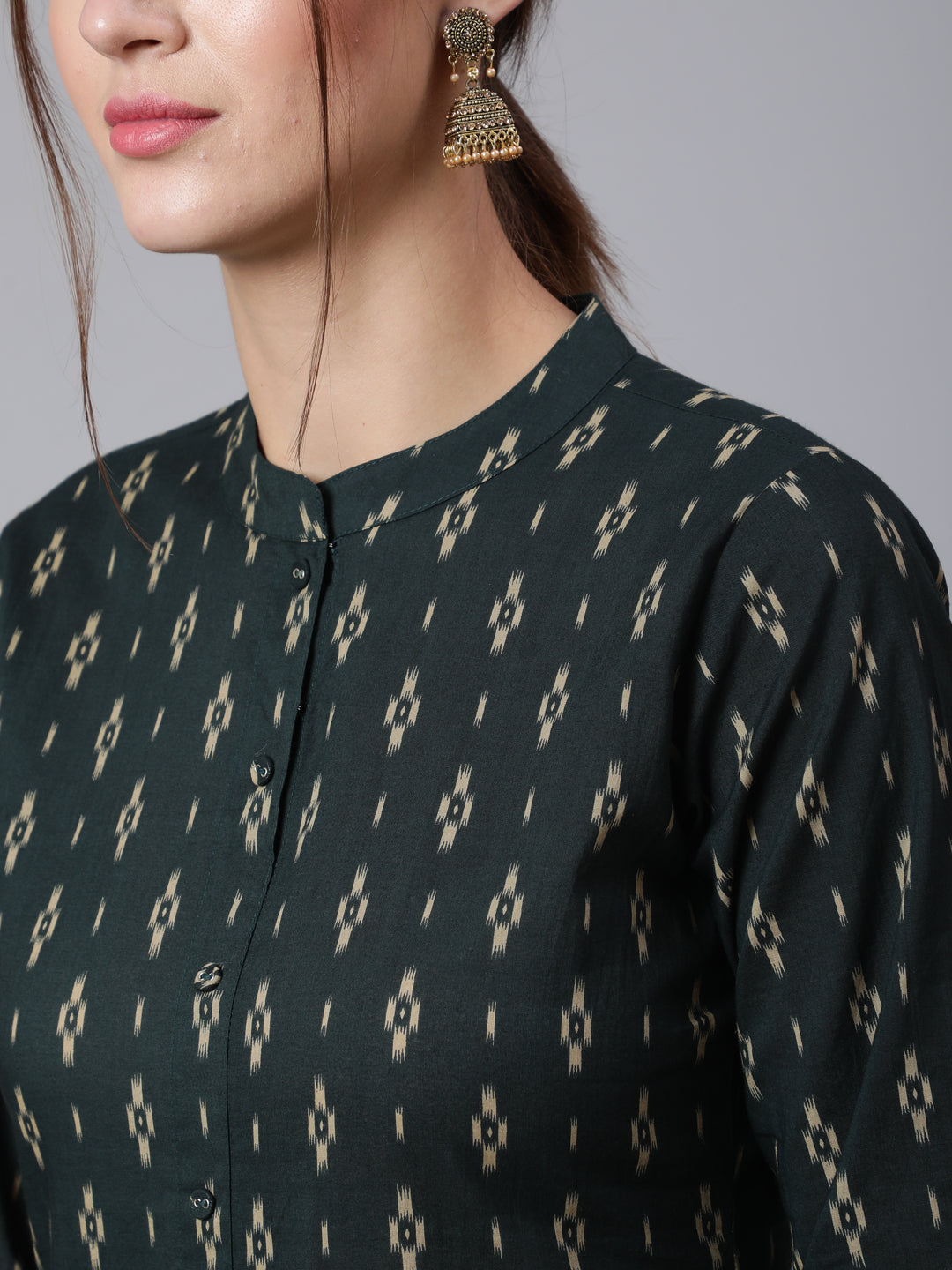 Women Green Printed Straight Kurta With Three Quarter Sleeves | LASVINI - Redefining Indian Fashion with Elegance