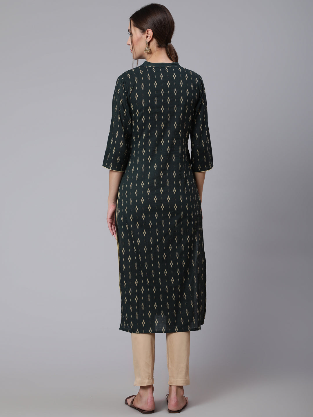 Women Green Printed Straight Kurta With Three Quarter Sleeves | LASVINI - Redefining Indian Fashion with Elegance