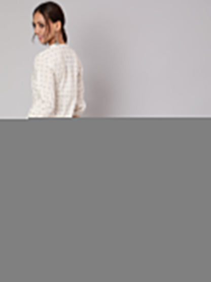 Women White Ethnic Printed Midi Dress With Three Quarter Sleeves | LASVINI - Redefining Indian Fashion with Elegance