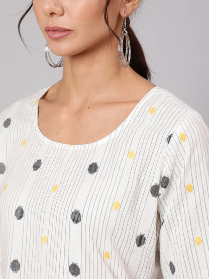 Women White Geometric Printed A- Line Dress | LASVINI - Redefining Indian Fashion with Elegance