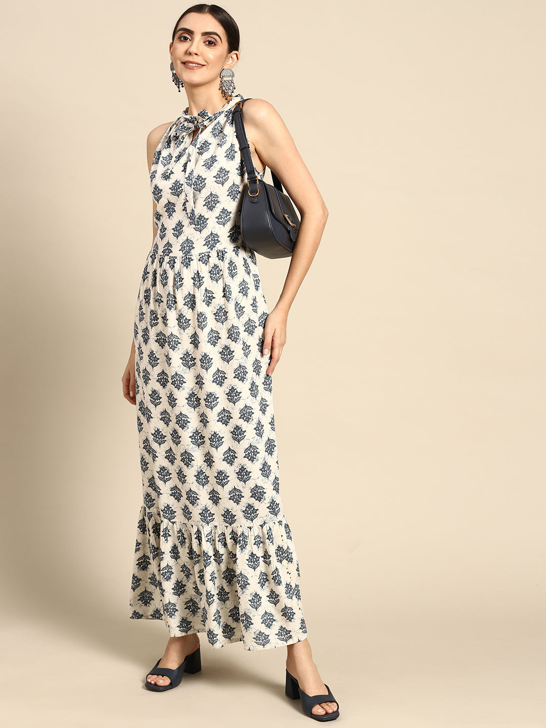 Women Off White Halter Neck Dress | LASVINI - Redefining Indian Fashion with Elegance