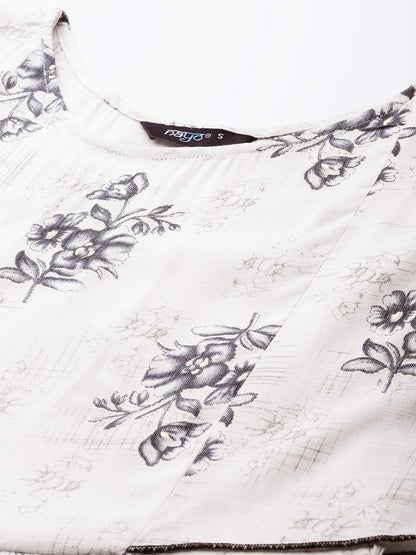 Women Off White Floral Printed Dress With Pockets | LASVINI - Redefining Indian Fashion with Elegance