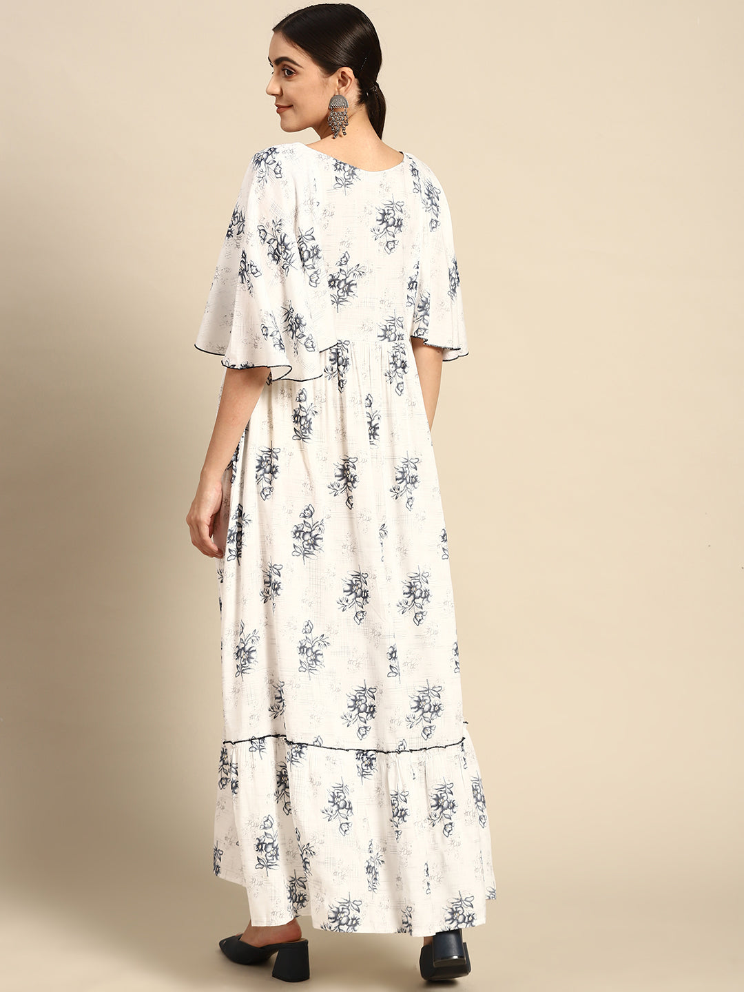 Women Off White Floral Printed Dress With Pockets | LASVINI - Redefining Indian Fashion with Elegance