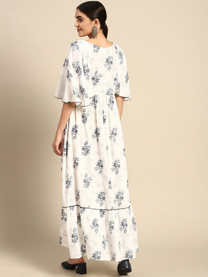 Women Off White Floral Printed Dress With Pockets | LASVINI - Redefining Indian Fashion with Elegance