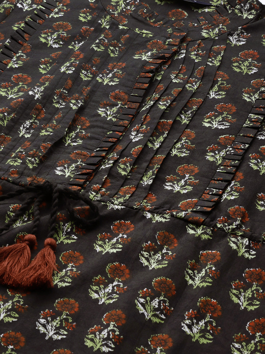 Women Black Printed Dress With Three Quarter Sleeves | LASVINI - Redefining Indian Fashion with Elegance