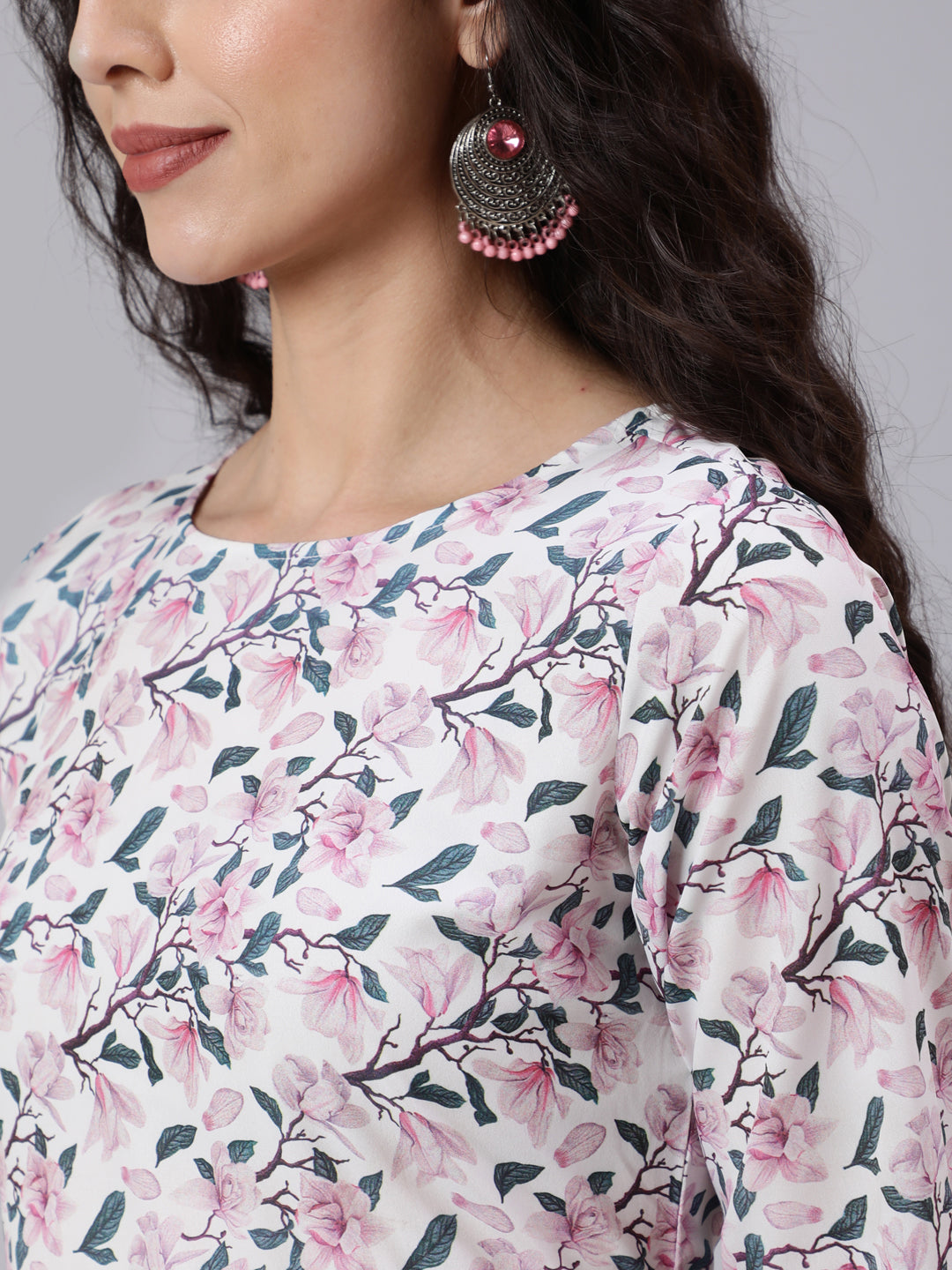 Women Off White Printed Flared Dress With Three Quarter Sleeves | LASVINI - Redefining Indian Fashion with Elegance