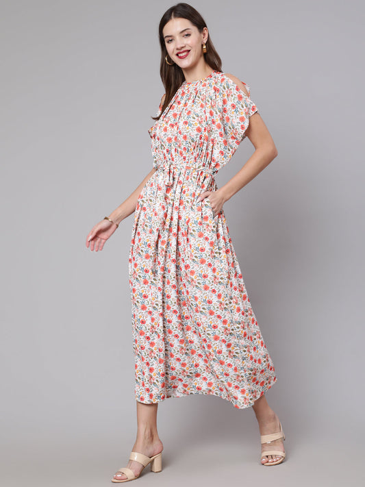 Women Multi Printed Flared Dress With Halter Neck | LASVINI - Redefining Indian Fashion with Elegance