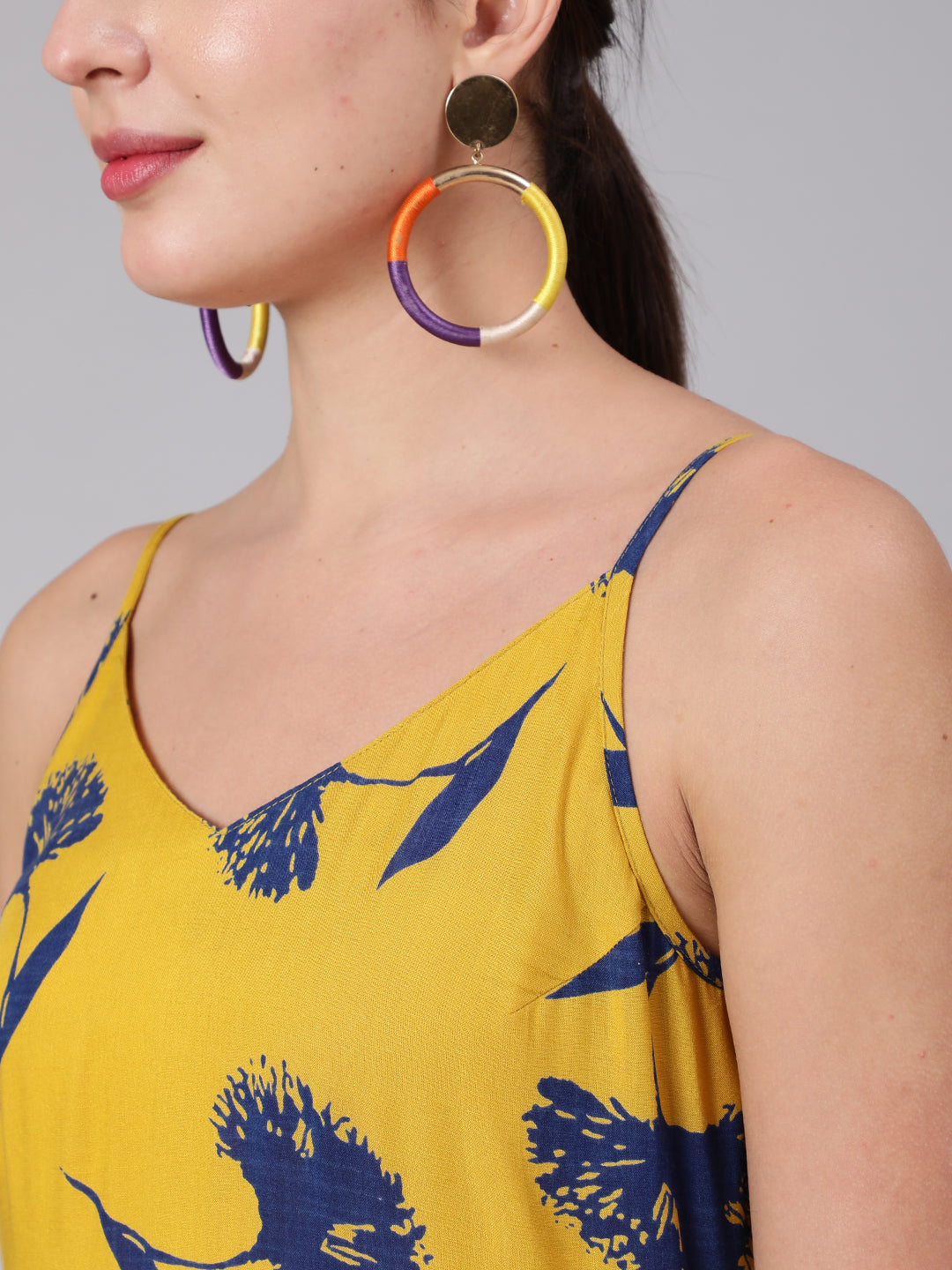 Women Yellow Floral Printed Sleeveless Dress | LASVINI - Redefining Indian Fashion with Elegance