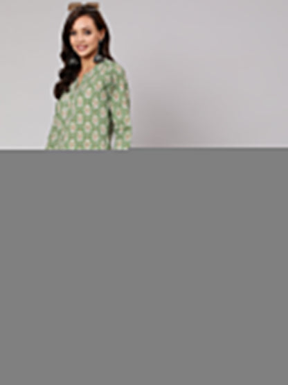Women Green Ethnic Printed Straight Kurta With Three Quarter Sleeves | LASVINI - Redefining Indian Fashion with Elegance